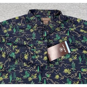 Ariat Shirt Mens XXL Blue Beckett Classic Desert Western Print Button Down